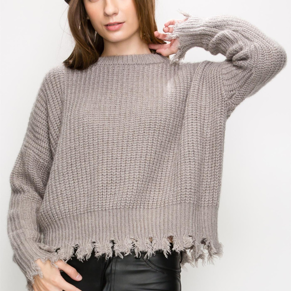 Sweaters - HEATHER GRAY KNIT SWEATER